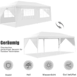 Gartenpavillon Partyzelt mit 4 abnehmbaren Seitenwänden Pavillon Bierzelt UV-Schutz Gartenzelt 3 x 6m