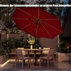 Gartenschirm Ø300cm Sonnenschirm mit 112 LED-Leuchten Rot