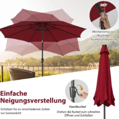 Gartenschirm Ø300cm Sonnenschirm mit 112 LED-Leuchten Rot