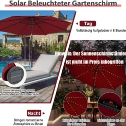 Gartenschirm Ø300cm Sonnenschirm mit 112 LED-Leuchten Rot