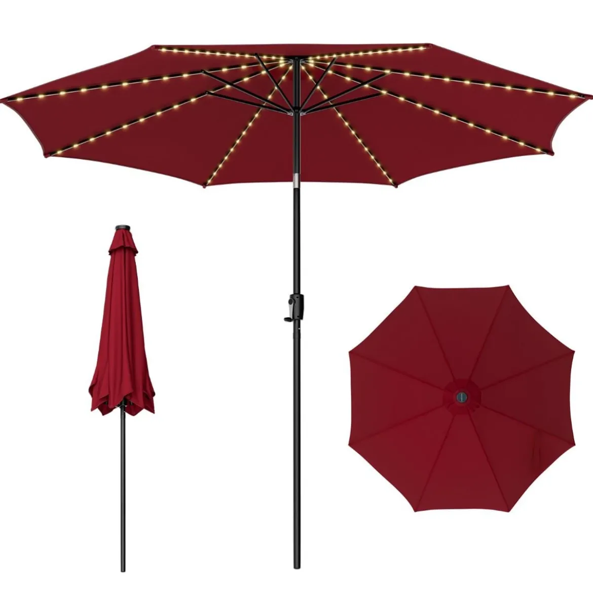 Gartenschirm Ø300cm Sonnenschirm mit 112 LED-Leuchten Rot