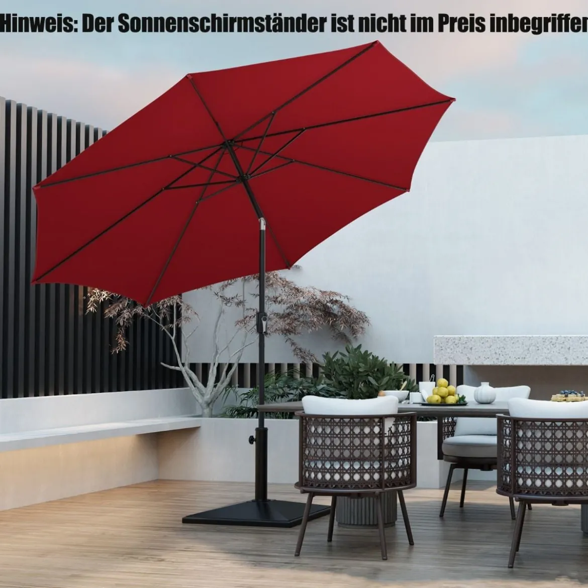 Gartenschirm Ø300cm Sonnenschirm mit 112 LED-Leuchten Rot