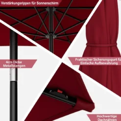 Gartenschirm Ø300cm Sonnenschirm mit 112 LED-Leuchten Rot