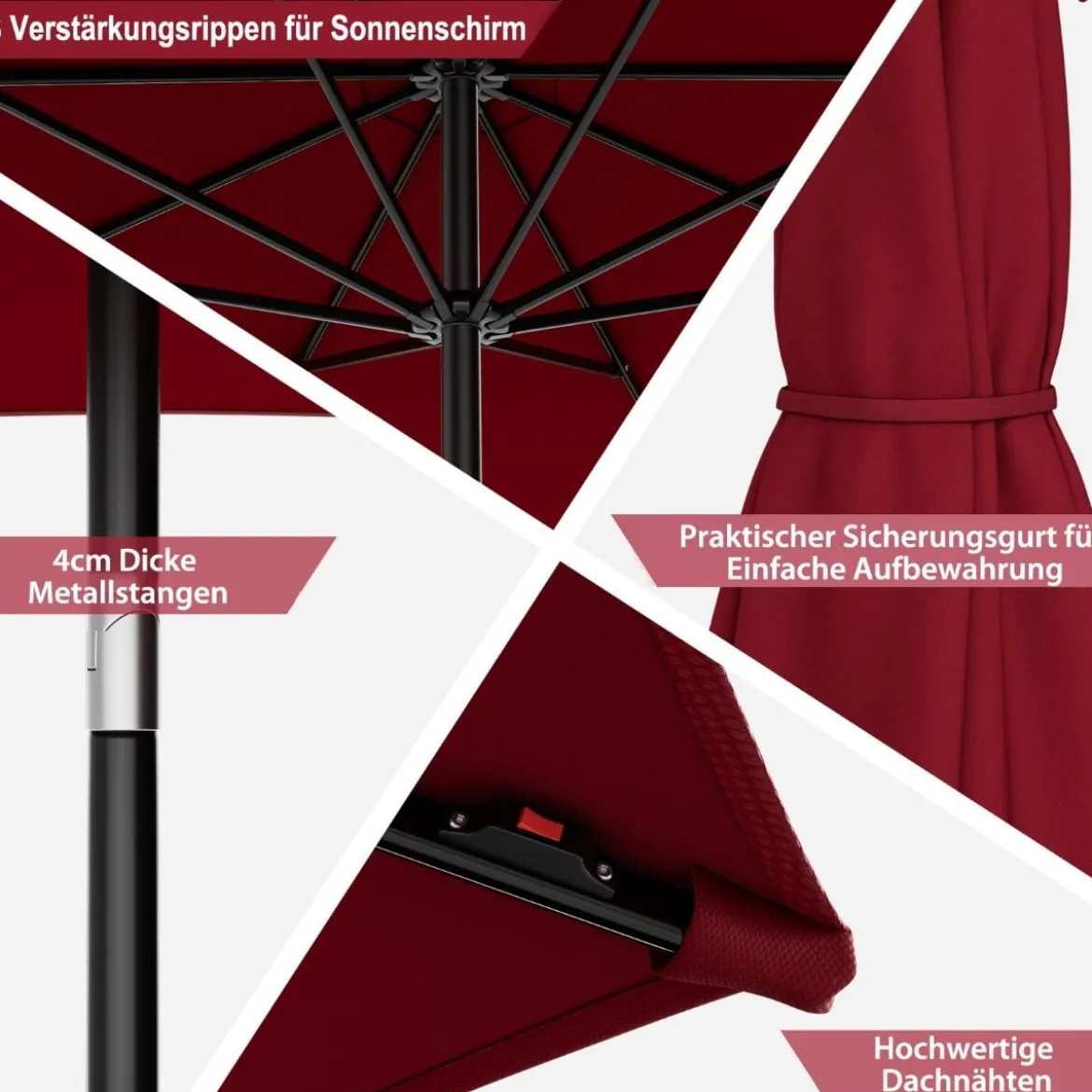 Gartenschirm Ø300cm Sonnenschirm mit 112 LED-Leuchten Rot