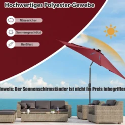 Gartenschirm Ø300cm Sonnenschirm mit 112 LED-Leuchten Rot