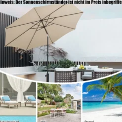 Gartenschirm Ø300cm Sonnenschirm mit 112 LED-Leuchten Beige