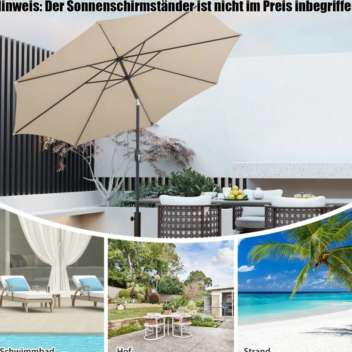 Gartenschirm Ø300cm Sonnenschirm mit 112 LED-Leuchten Beige