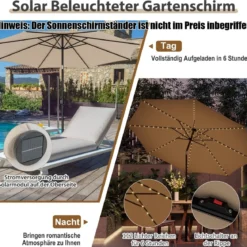 Gartenschirm Ø300cm Sonnenschirm mit 112 LED-Leuchten Beige