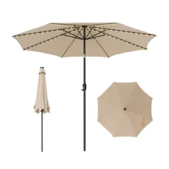 Gartenschirm Ø300cm Sonnenschirm mit 112 LED-Leuchten Beige