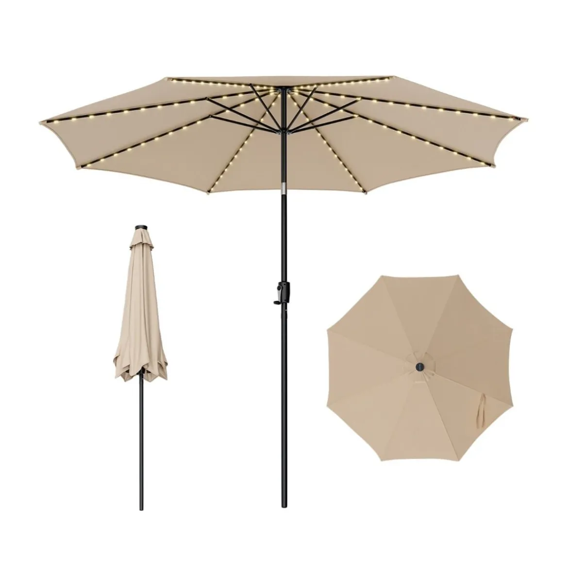 Gartenschirm Ø300cm Sonnenschirm mit 112 LED-Leuchten Beige