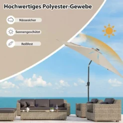 Gartenschirm Ø300cm Sonnenschirm mit 112 LED-Leuchten Beige