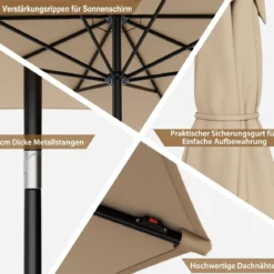 Gartenschirm Ø300cm Sonnenschirm mit 112 LED-Leuchten Beige