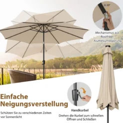 Gartenschirm Ø300cm Sonnenschirm mit 112 LED-Leuchten Beige
