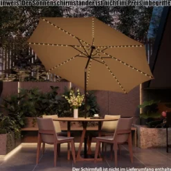 Gartenschirm Ø300cm Sonnenschirm mit 112 LED-Leuchten Beige