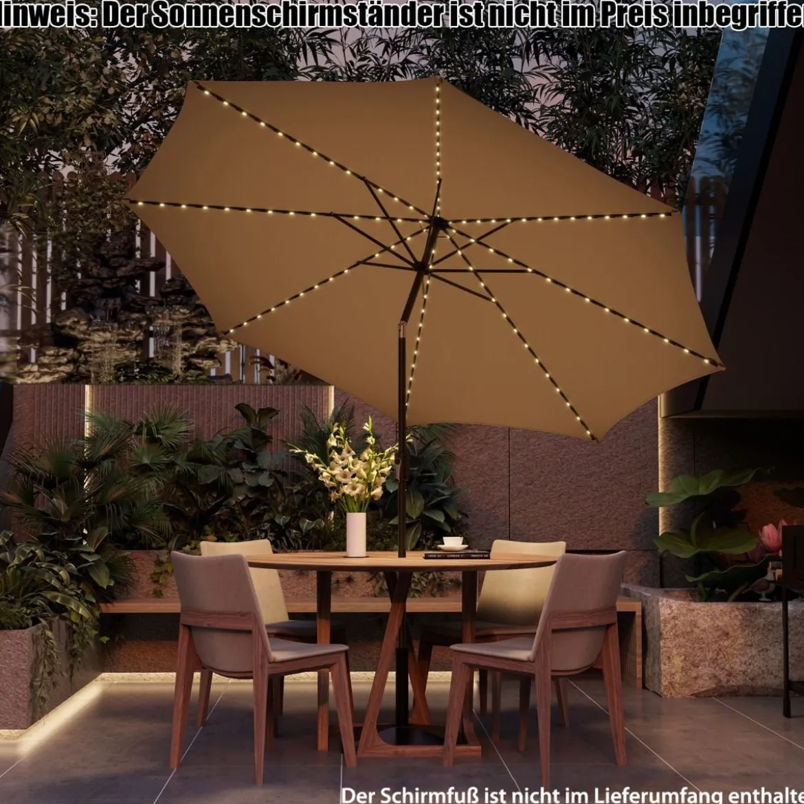 Gartenschirm Ø300cm Sonnenschirm mit 112 LED-Leuchten Beige
