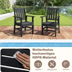 Gartenstuhl Kunststoff wetterfester Balkonstuhl aus HDPE Gartensessel in Holzoptik Schwarz