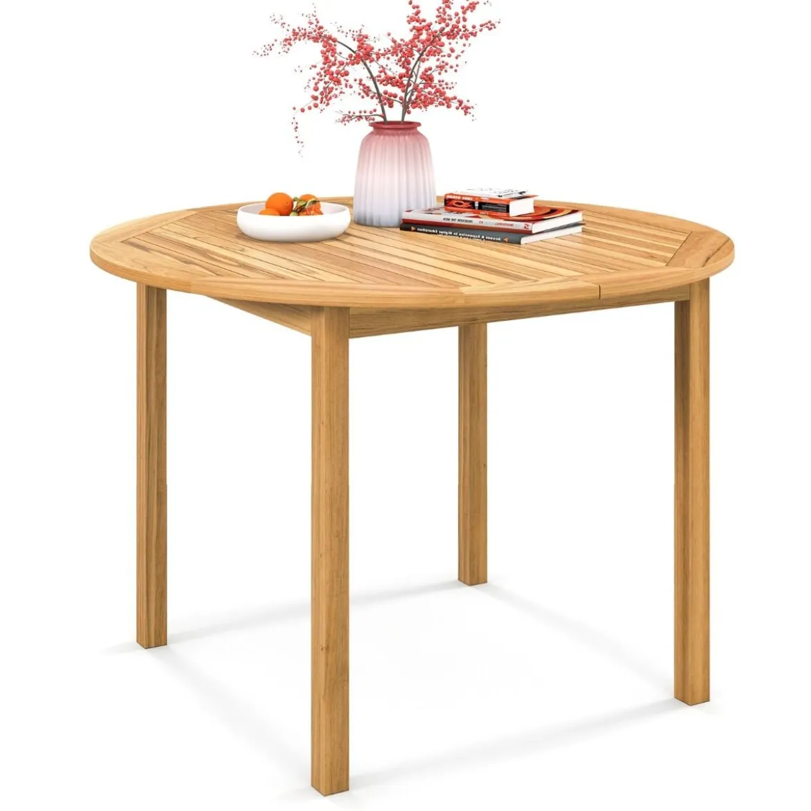 Gartentisch Akazienholz Esstisch rund für 4 Personen Bistrotisch Holztisch für Hof 110 x 110 x 75 cm Natur