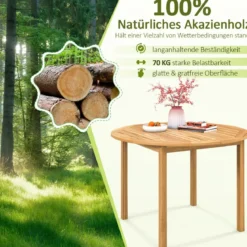Gartentisch Akazienholz Esstisch rund für 4 Personen Bistrotisch Holztisch für Hof 110 x 110 x 75 cm Natur