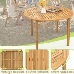 Gartentisch Akazienholz Esstisch rund für 4 Personen Bistrotisch Holztisch für Hof 110 x 110 x 75 cm Natur