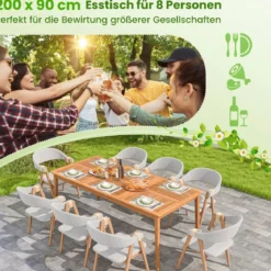 Gartentisch Akazienholz 200 x 90 cm großer Terrassentisch für 8 Personen Natur