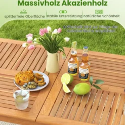 Gartentisch Akazienholz 200 x 90 cm großer Terrassentisch für 8 Personen Natur