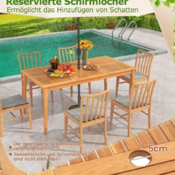 Gartentisch Akazienholz 170 x 90 cm großer Terrassentisch für 6 Personen Natur
