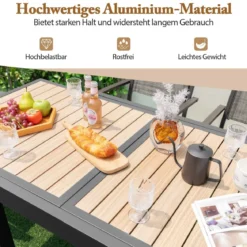 Gartentisch Aluminium ausziehbar 80/160 x 80 cm wetterfester Esstisch mit Tischplatte in Holzoptik