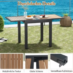 Gartentisch Aluminium ausziehbar 80/160 x 80 cm wetterfester Esstisch mit Tischplatte in Holzoptik