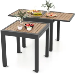 Gartentisch Aluminium ausziehbar 80/160 x 80 cm wetterfester Esstisch mit Tischplatte in Holzoptik