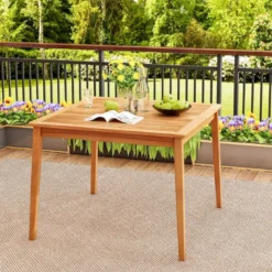 Gartentisch aus Akazienholz mit Schirmloch Terrassentisch Quadratischer Balkontisch