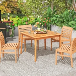 Gartentisch aus Akazienholz mit Schirmloch Terrassentisch Quadratischer Balkontisch