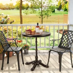 Gartentisch aus Aluminiumguss Wetterfester Balkontisch Runder Bistrotisch Terrassentisch