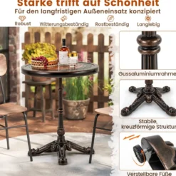 Gartentisch aus Aluminiumguss Wetterfester Balkontisch Runder Bistrotisch Terrassentisch