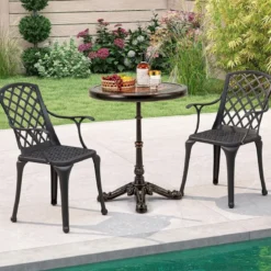 Gartentisch aus Aluminiumguss Wetterfester Balkontisch Runder Bistrotisch Terrassentisch