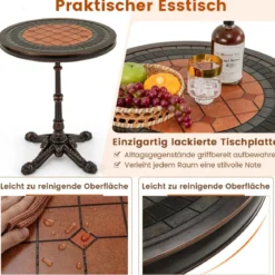 Gartentisch aus Aluminiumguss Wetterfester Balkontisch Runder Bistrotisch Terrassentisch
