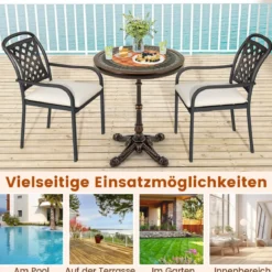 Gartentisch aus Aluminiumguss Wetterfester Balkontisch Runder Bistrotisch Terrassentisch