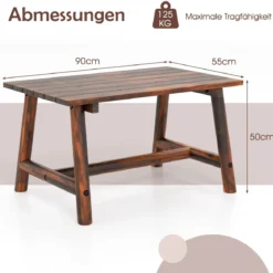 Gartentisch aus Massivholz rechteckiger Kaffeetisch mit Lattenrost Terrassentisch Balkontisch Braun