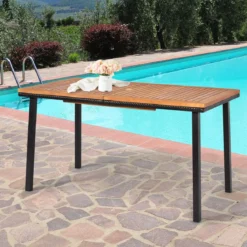 Gartentisch Esstisch mit Schirmloch Holztisch Terrassentisch Akazienholz 140 x 75 x 76 cm Natur