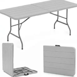 Gartentisch mit HDPE-Tischplatte & Tragegriff Klappbarer Campingtisch Balkontisch Grau