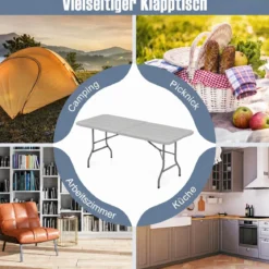 Gartentisch mit HDPE-Tischplatte & Tragegriff Klappbarer Campingtisch Balkontisch Grau