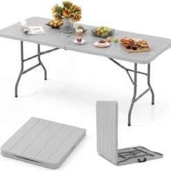 Gartentisch mit HDPE-Tischplatte & Tragegriff Klappbarer Campingtisch Balkontisch Grau