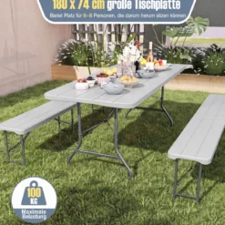 Gartentisch mit HDPE-Tischplatte & Tragegriff Klappbarer Campingtisch Balkontisch Grau