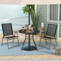 Gartentisch mit Tischplatte aus gehärtetem Glas Terrassentisch mit Schirmloch 86 x 86 x 71 cm Schwarz