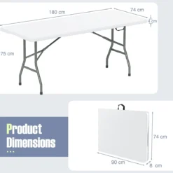 Gartentisch 180 x 74cm Campingtisch klappbar Klapptisch mit HDPE-Tischplatte & Tragegriff Weiß