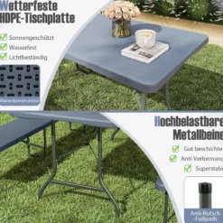 Gartentisch 180 x 74cm Campingtisch klappbar Klapptisch mit HDPE-Tischplatte & TragegriffGrau