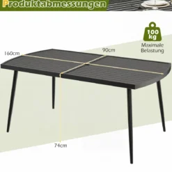 Gartentisch 160 x 90 cm Outdoor Esstisch für 6 Personen Balkontisch aus Metall mit 4 cm Schirmloch
