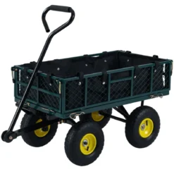 Gartenwagen klappbarer Schwerlast Metall Kippwagen mit 408 kg Tragkraft 2 in 1 Nutzwagen Grün