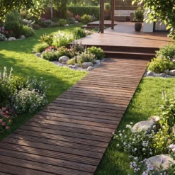 Gartenweg Holz Outdoor Rollweg mit Rutschfester Oberfläche Ausrollbarer Holzweg 367 x 55 cm Braun/Natur