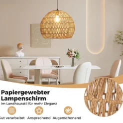 Geflochtene Pendelleuchte Boho Deckenleuchte mit Verstellbarer Aufhänghöhe Hängelampe Kaffee