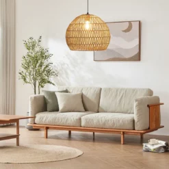 Geflochtene Pendelleuchte Boho Deckenleuchte mit Verstellbarer Aufhänghöhe Hängelampe Kaffee